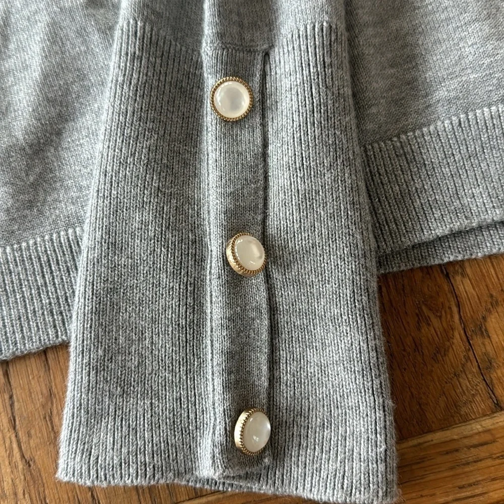 ADRIANNA PAPELL Puff Sleeve Sweater, Gray, S